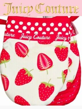 Juicy Couture Home Script Logo Strawberry Oven Mitts w/Silicone Grip- Set Of 2